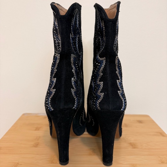 Zara Black Suede Rhinestone High Heel Boots - Picture 3 of 12